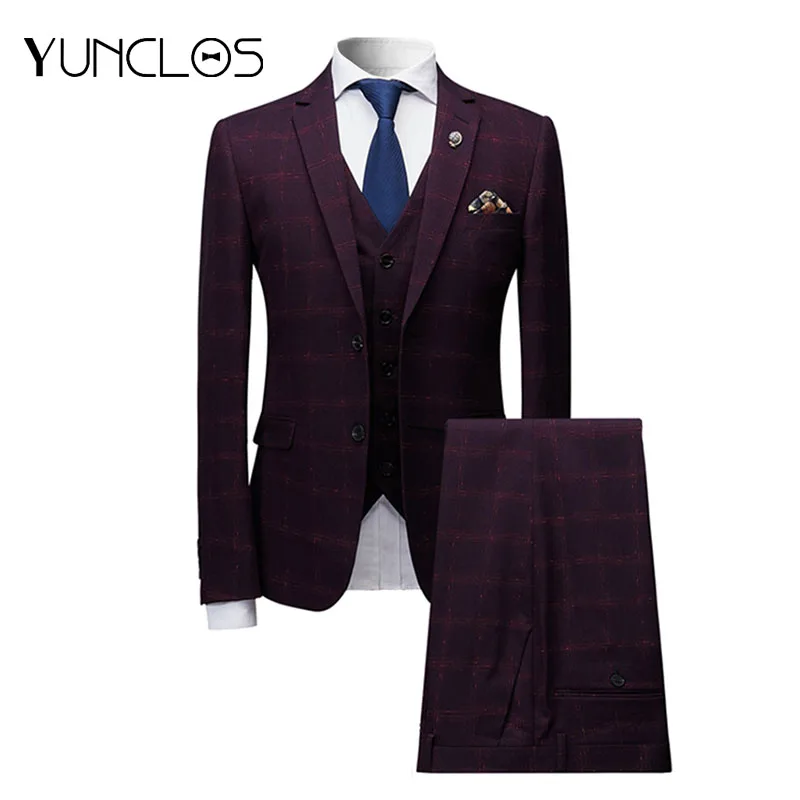 

YUNCLOS, Новое поступление, мужские деловые костюмы, формальные, 3 предмета, облегающие костюмы, смокинги для мужчин, свадебное платье для вечер...