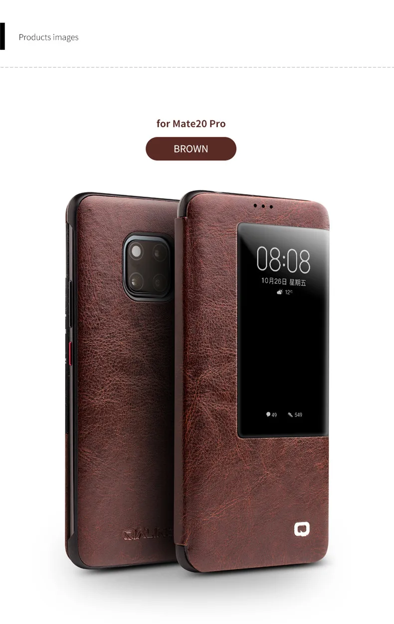 QIALINO чехол для телефона из натуральной кожи для huawei mate 20, роскошный флип-чехол ручной работы с окном для mate 20 Pro 6,53/6,39 дюйма