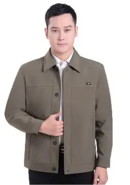L-4XL весна осень мужские куртки с отложным воротником пальто среднего возраста мужские повседневные пальто на молнии мужская куртка размера плюс одежда - Цвет: Button light gary