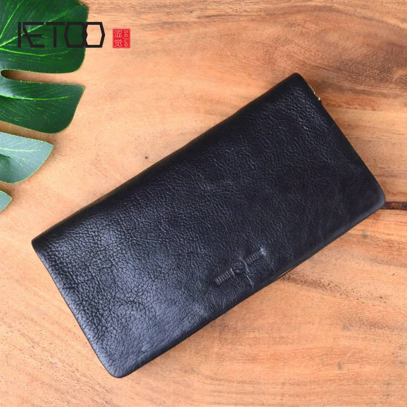 

AETOO Japanese retro handmade leather top layer vegetable tanned leather wallet men's leather zipper wallet long soft leather