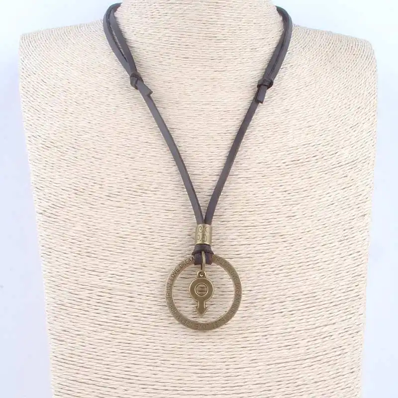 Антикварная винтажная Длинная цепочка из веревки ожерелье сплав круг