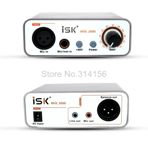 Оригинал ISK mic2000 микрофонный предусилитель с 48 В Phantom Мощность функции для записи