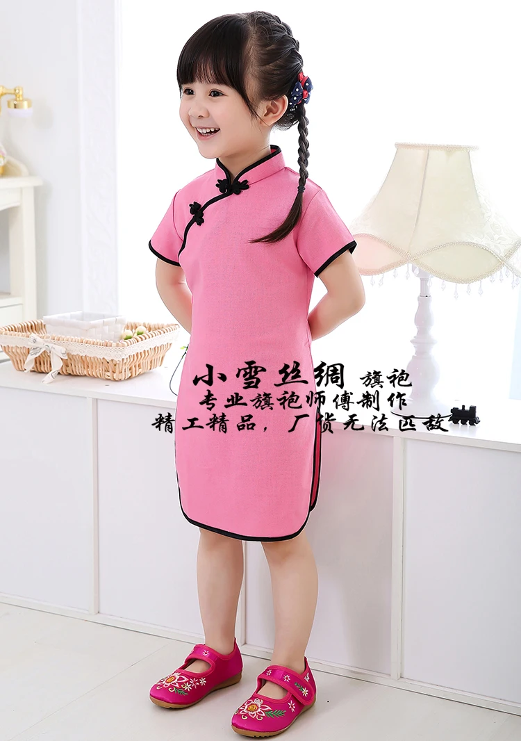 New Summer Female Children Cheongsam With Cotton And Linen Qipao Dress Baby Girls China Wind Restoring Ancient | Детская одежда и