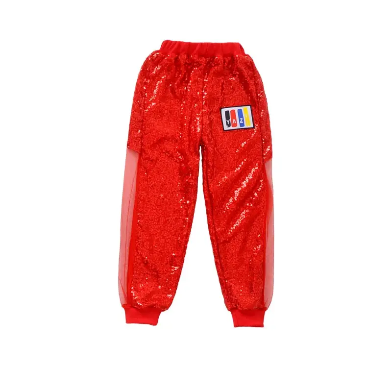 Pants Костюмы для джазовых танцев, наряд с красными блестками, детская одежда в стиле хип-хоп, современный танцевальный костюм для девочек, сценическая одежда, DNV11116 - Цвет: Pants