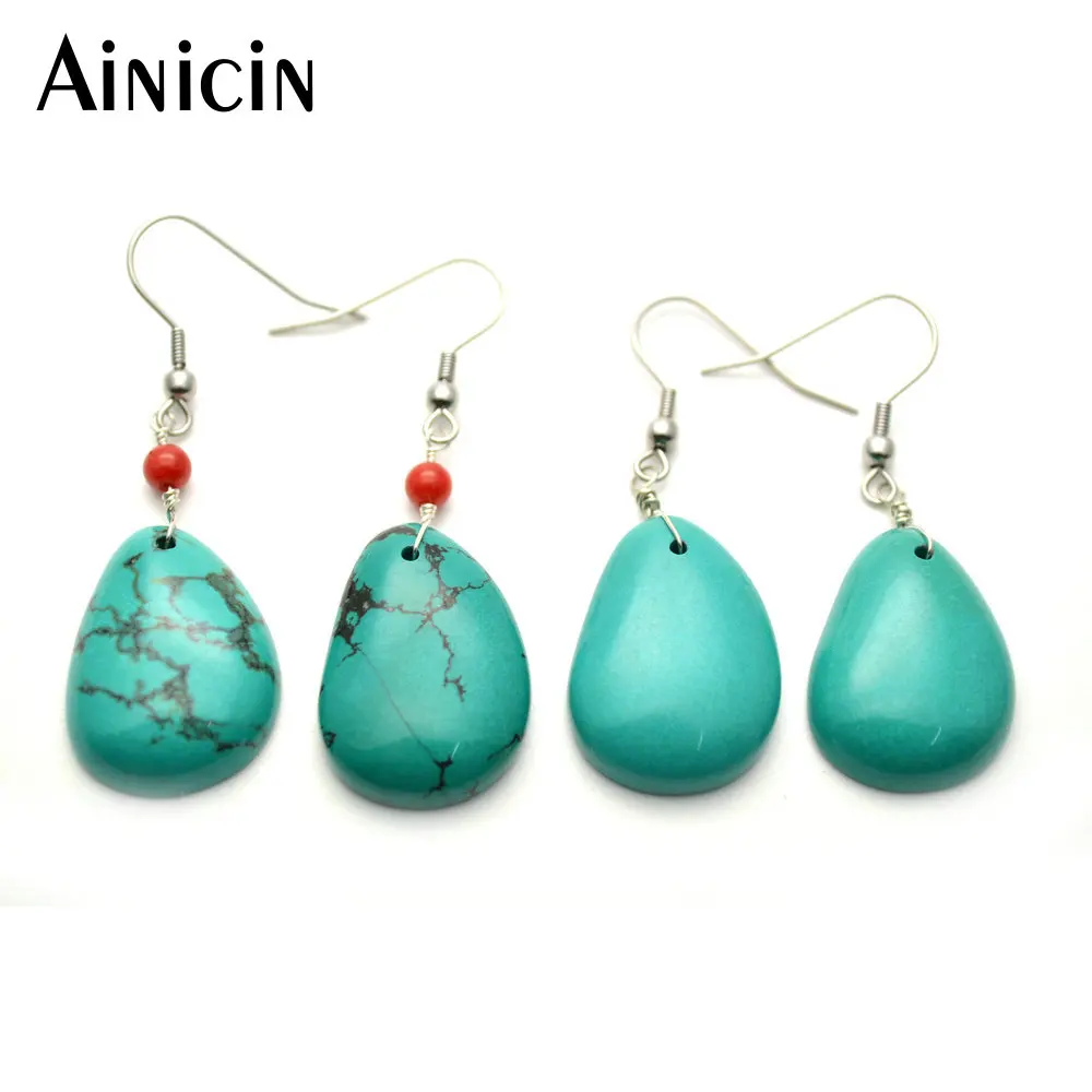 

5pairs Natural Semi-precious Stone Blue Color Reniform Shape Dangle Earring For Fashion Women Jewelry Gift