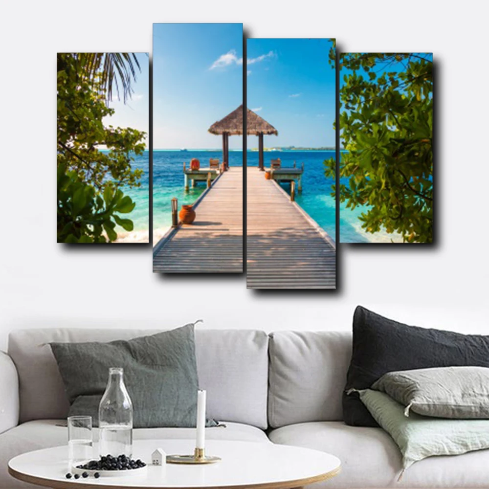 

Laeacco Tropical Sea Plank Road Posters and Prints Abstract Wall Artwork Canvas Painting Living Room Bedroom Wedding