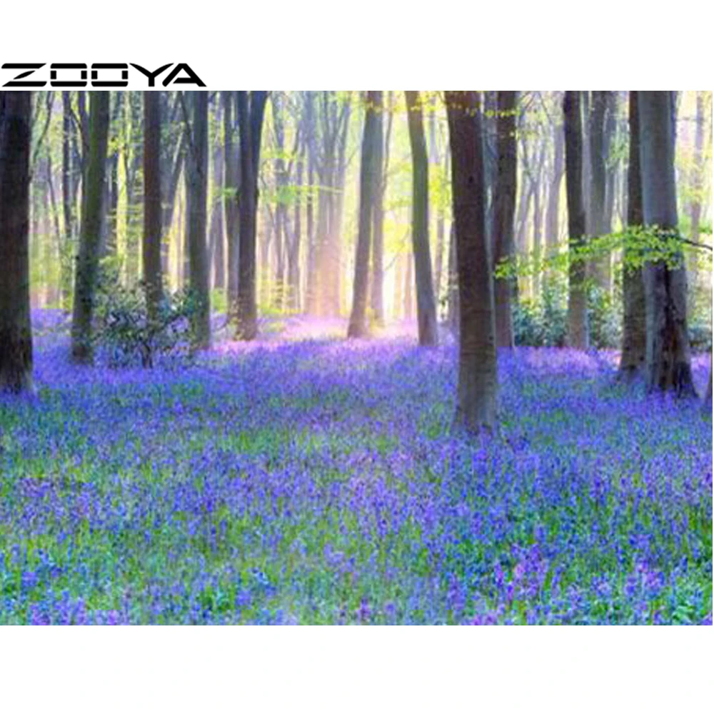 

ZOOYA Diamond Embroidery 5D DIY Needlework Diamond Painting Embroidery With Diamond Deep Forest Blue Flowers Lavender Gift R581