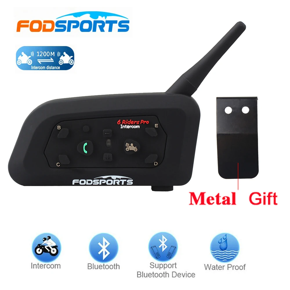 Fodsports 1 шт. V6 Pro 1200 м intercomunicador BT переговорный беспроводной мотоциклетный шлем Bluetooth гарнитура домофон для 6 райдеров
