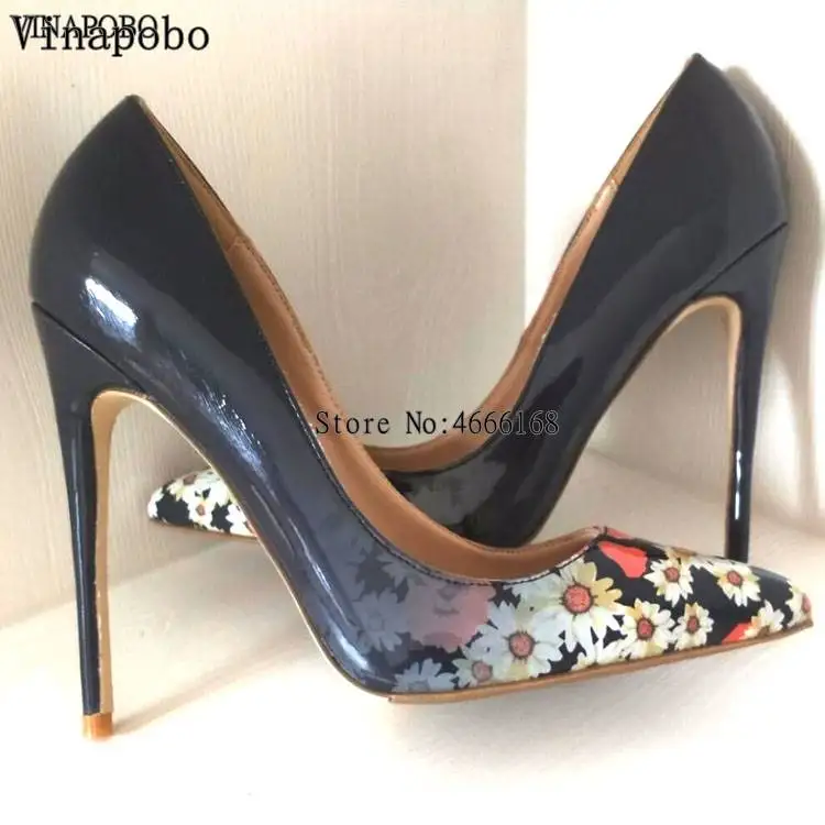 8cm heel Vinapobo/женские пикантные туфли-лодочки на высоком каблуке; женские офисные свадебные туфли с цветочным принтом без застежки с острым носком; модные женские туфли - Цвет: 8cm heel