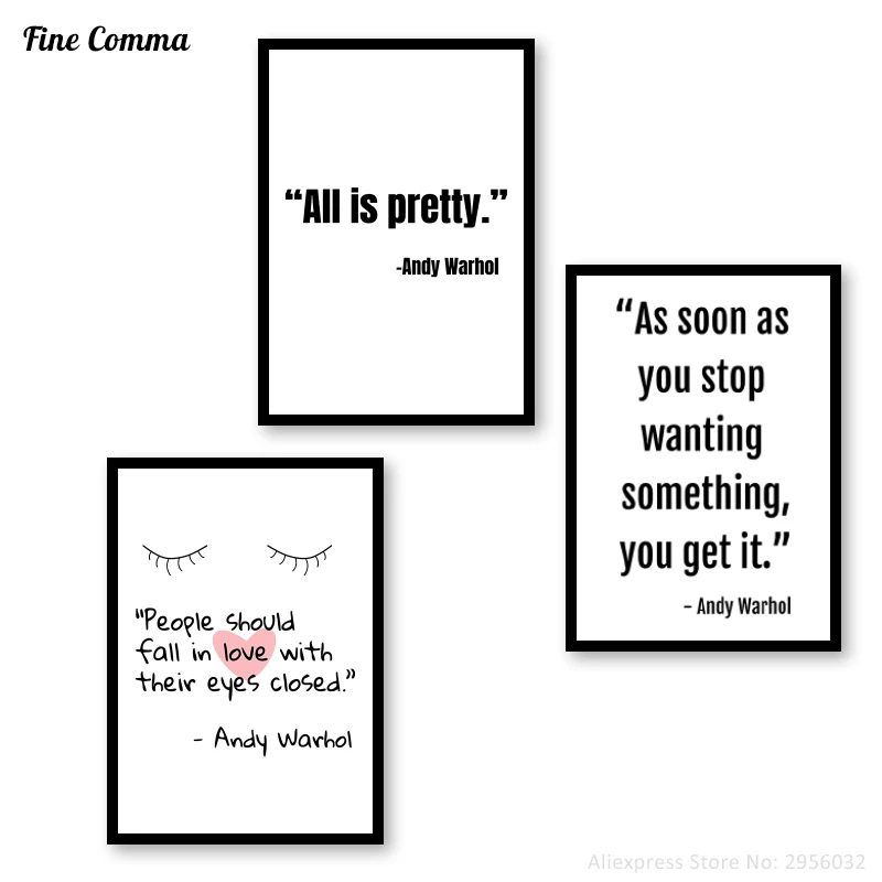 Рисунок на холсте с цитатами Энди Уорхола черно-белая Настенная картина плакат