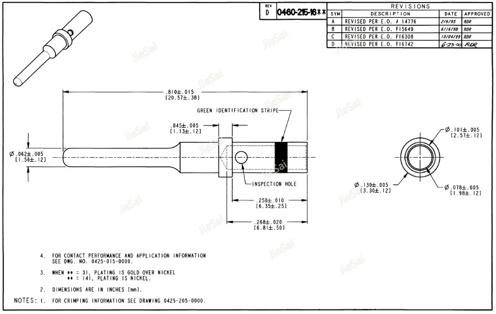 10 шт. 20 шт. DT Pin 14-16 AWG 0460-215-16141 0462-209-16141 твердый обжимной терминал с зеленой идентификационной полосой из нержавеющей стали