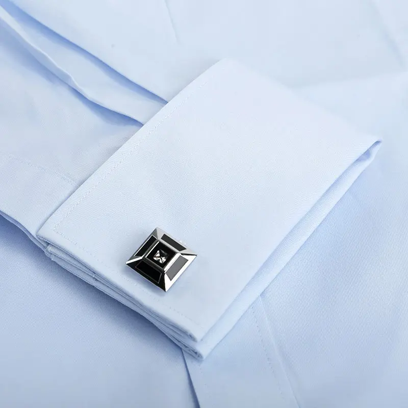 New Long Sleeves Cotton Men Dress Shirts  Solid Color Business Suits  Casual Regular Fit Cufflink Blouse
