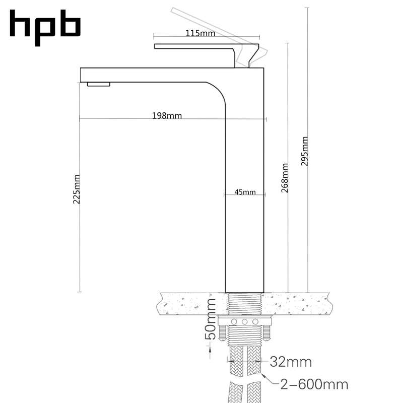 HPB квадратный стиль высокий смеситель для бассейна водопроводный хромированный