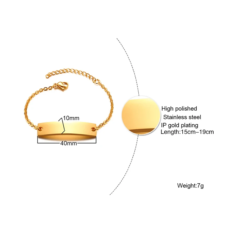 Vnox Бесплатная гравировка ID браслет для женщин Девушка простой классический