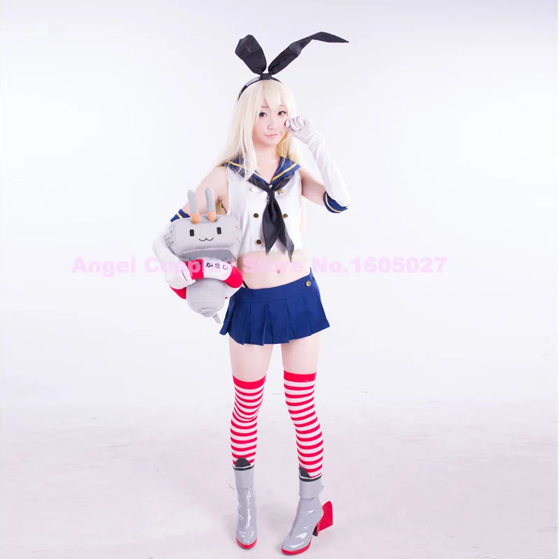 Красивый костюм для косплея из аниме Kantai Collection Shimakaze Nany топ + юбка перчатки носки