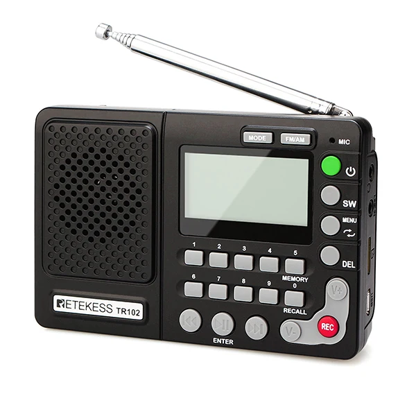Retekess TR102 портативное радио FM/AM/SW приемник мирового диапазона MP3-плеер REC рекордер с таймером сна черный fm-радио рекордер