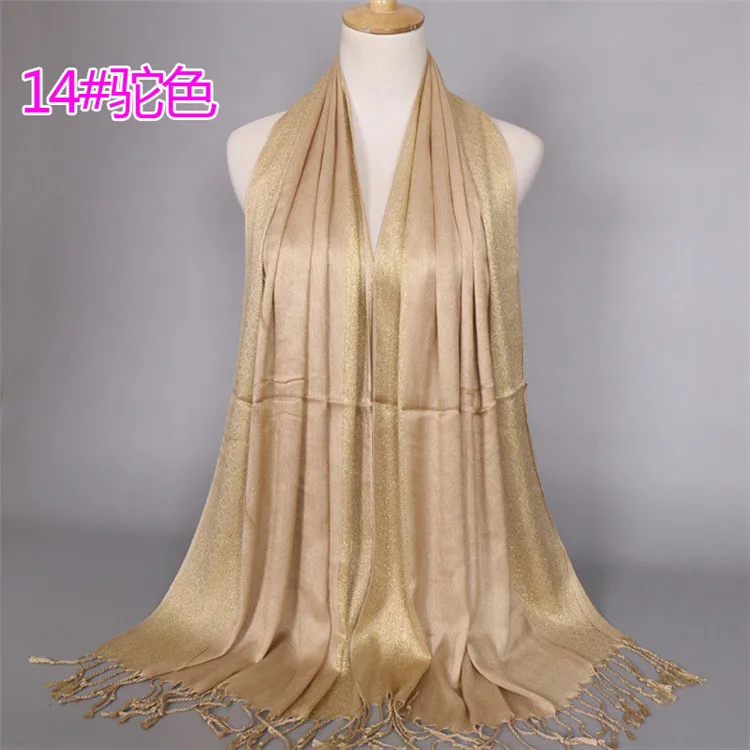 8 NEW women gold cotton solid color muslim head scarf shawls and wraps pashmina bandana female foulard ladies hijab stores - Цвет: 8