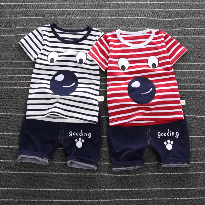 Summer Baby Boy Girls Adorable Cartoon Striped T-shirts Sets Short Sleeve Tops Blouse Shorts Casual Twins Cute Outfits Clothes | Детская