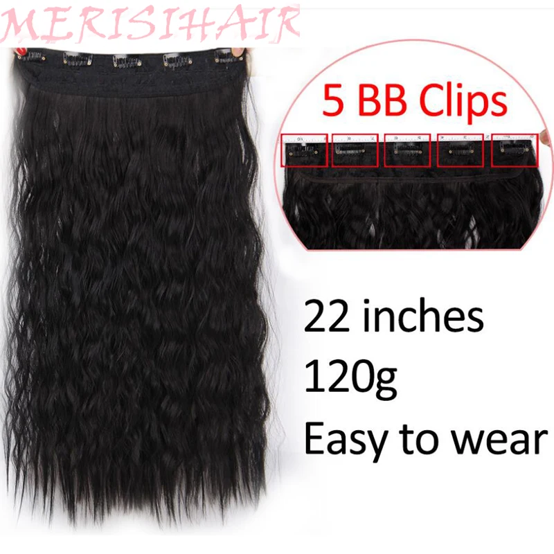 MERISI HAIR 24 Inch Long Water Wavy Hair 5 Clips In Hair Extensions for Women Synthetic Heat Resistant Fake Hair Pieces 6 Colors