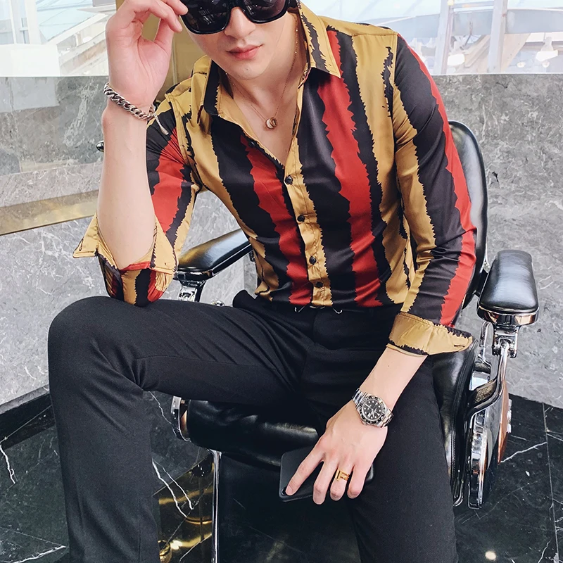 Мужская рубашка в полоску с острыми зубами Camisa Social Masculina приталенная Корейская