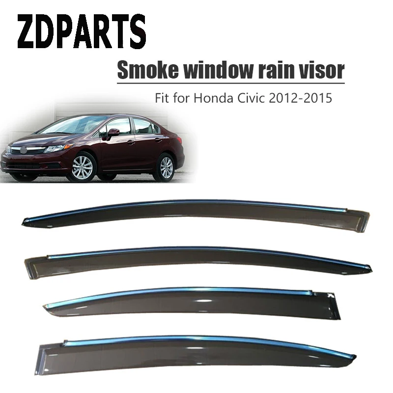 

ZDPARS 4Pcs/Set Car Wind Deflector Sun Guard Rain Wind Vent Visor Cover Trim Accessories For Honda Civic 2012 2013 2014 2015