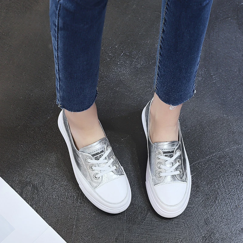 RY-relaa/белые кожаные туфли с контрастным ремешком женская повседневная обувь в