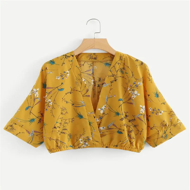 Printed shirt 2019 printed short-sleeved cardigan chiffon loose waist-down women's |