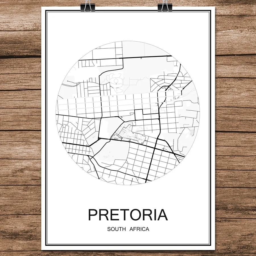 PRETORIA Черно-белая карта мира Рига, Латвийская печать, плакат с покрытием, бумага для кафе, бара, гостиной, украшения дома, стикер на стену - Цвет: PRETORIA
