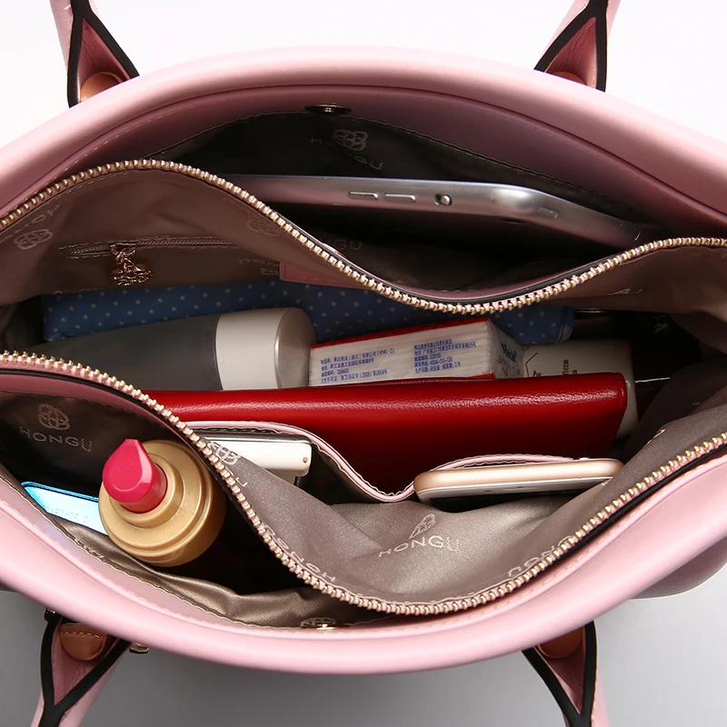 HONGU известный бренд натуральная кожа сумка женские сумки на плечо тоут розовый