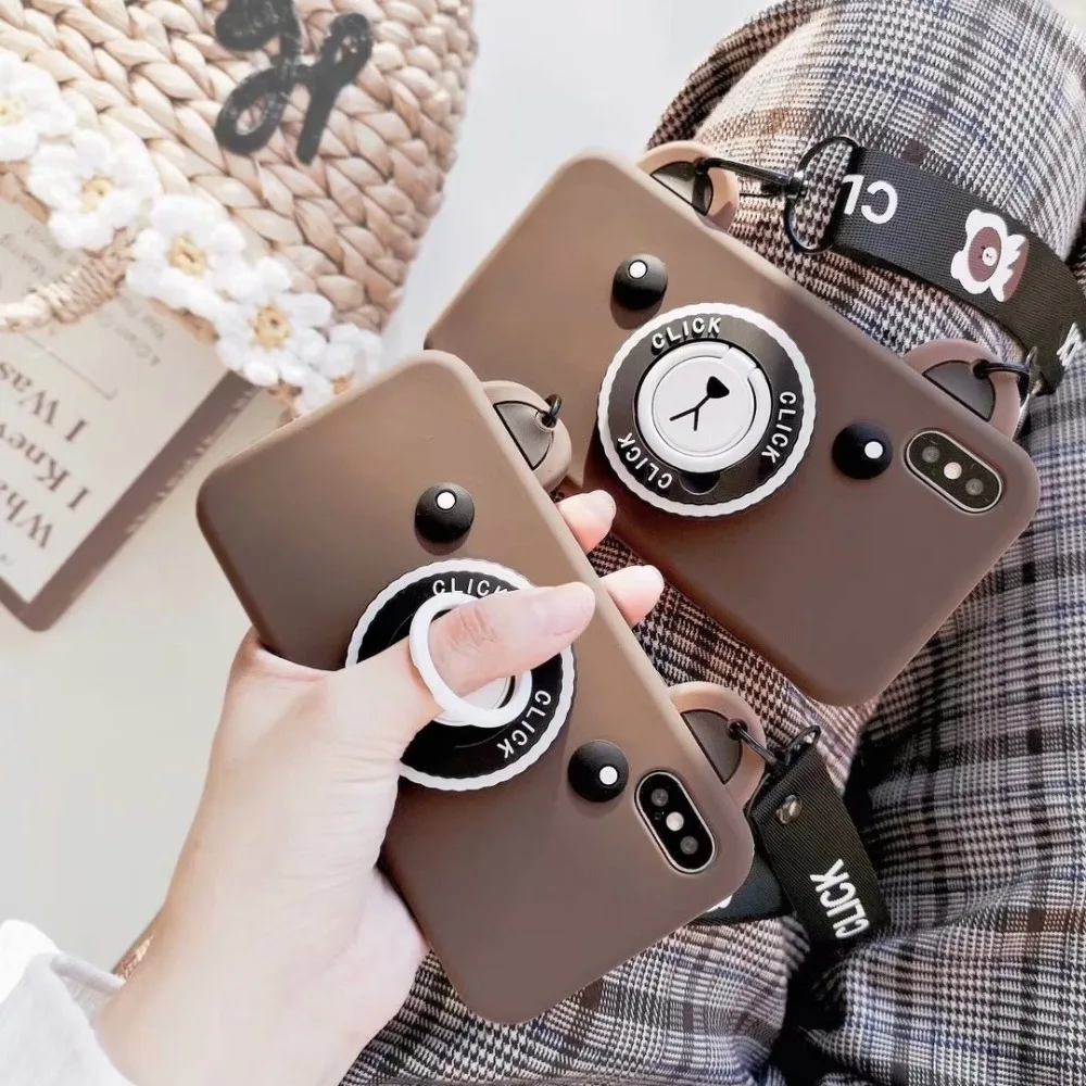 ORYKSZ для iphone X 8 чехол мультфильм коричневый медведь кольцо Силиконовые Мягкие