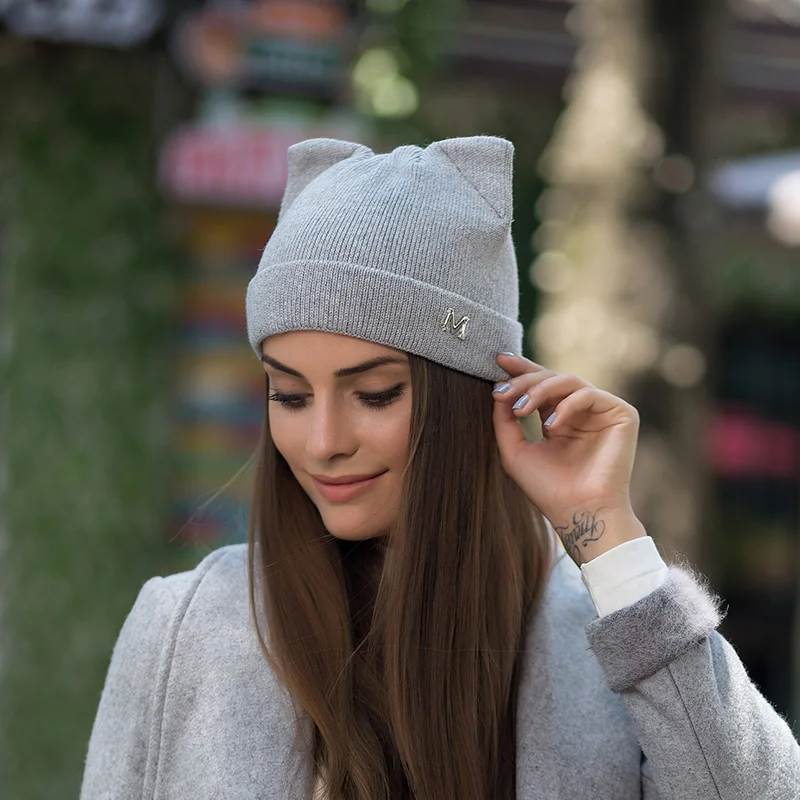 Зимняя женская шапка Skullies Beanies Милая шапка для девочек Осенняя шапочка-бини шапка s теплая шапка женская Повседневная шапка