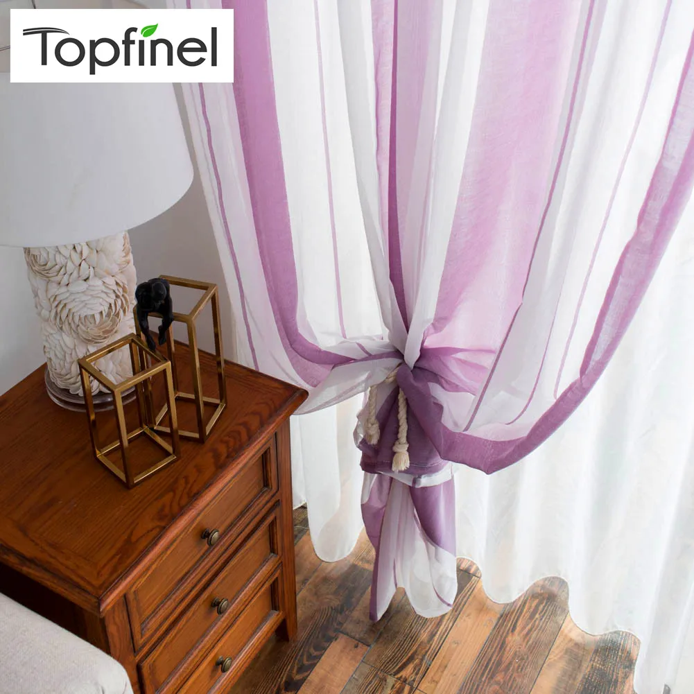Topfinel Чистый полосатый узор тюль-шторы для спальни Тюль для кухни Занавески для гостиной дома декоративные еврапейский тюль на окна