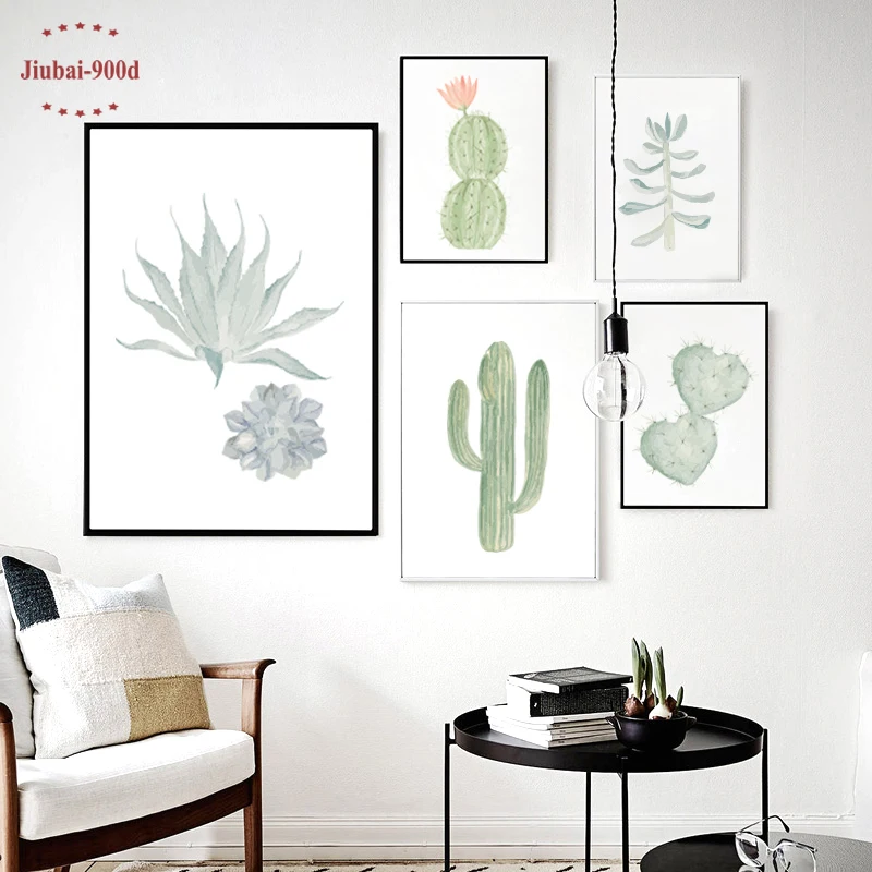 900D акварельные суккуленты на холсте Художественная печать постер набор кактусов