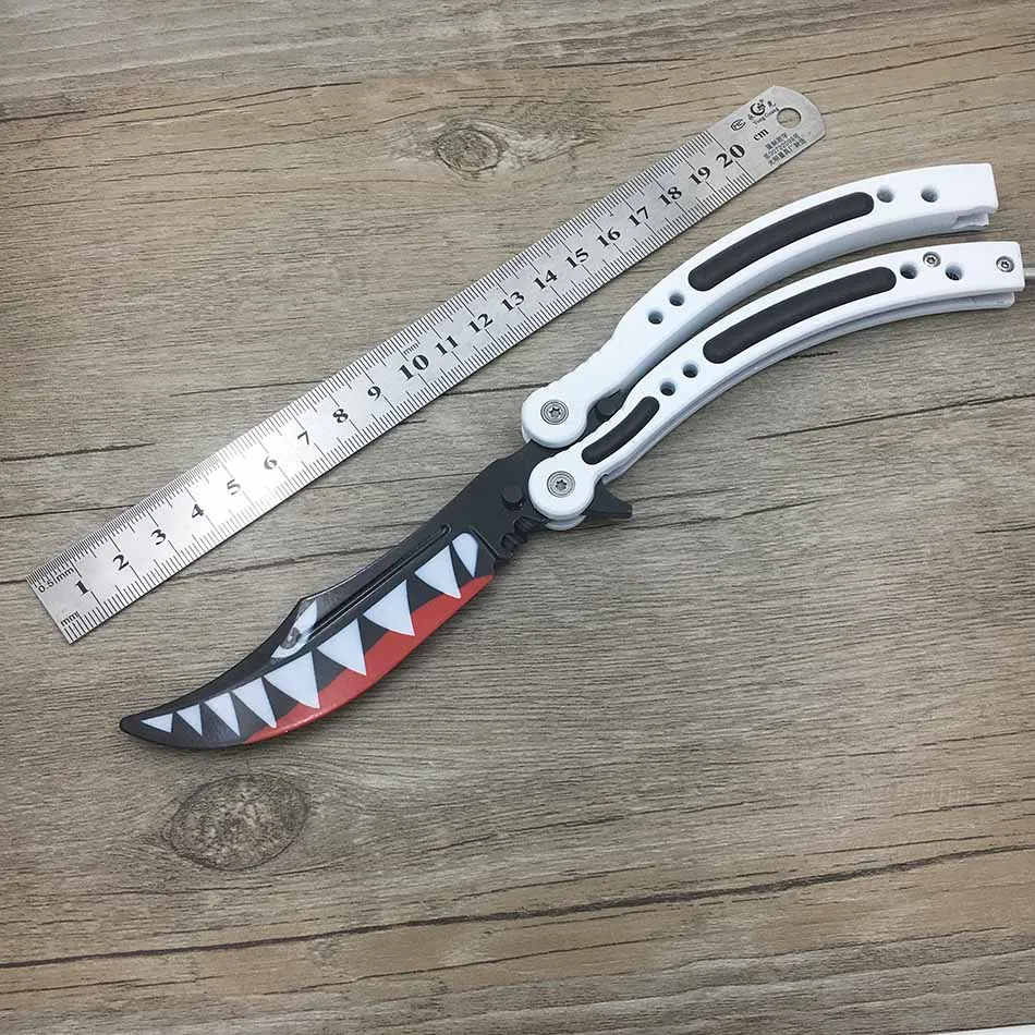 Прямая поставка бабочка в коробке для ножей CS GO Karambit нож практика складной нож бабочка нож для тренера чехол тупое лезвие без края инструмент - Цвет: White shark