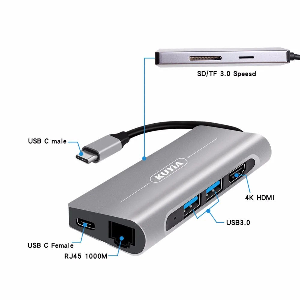 KUYiA USB C концентратор многопортовый Алюминиевый адаптер типа с 2 x 3 0 + 4K HDMI для MacBook