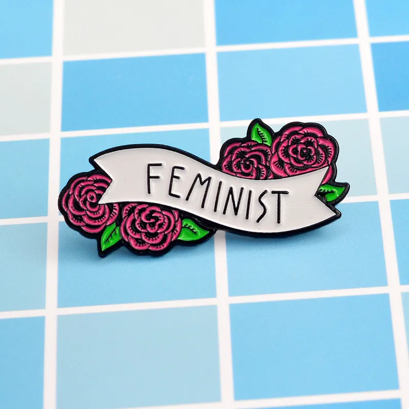 Feminist enamel pin girl power pins brooch flower badge