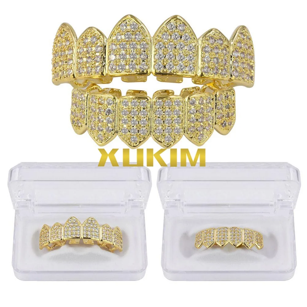 Xukim ювелирных изделий Bling Bing серебристый золотой цвет Цирконий ледяной верх и низ