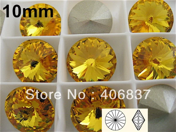 

200pcs/Lot, 10mm Topaz Crystal Rivoli Stones, Free Shipping! Chinese Top Quality Crystal Rivoli