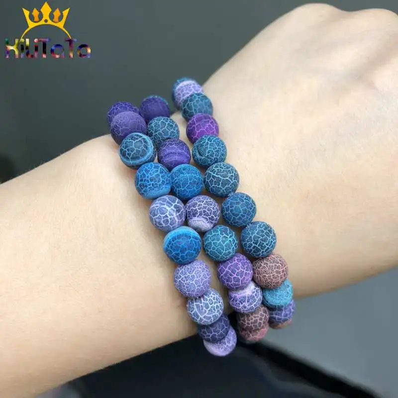 Natural Stone Beads Frost Colorful Cracked Dream Fire Dragon Veins Agates Beads For Jewelry Making DIY Bracelet 15‘’ 6/8/10mm