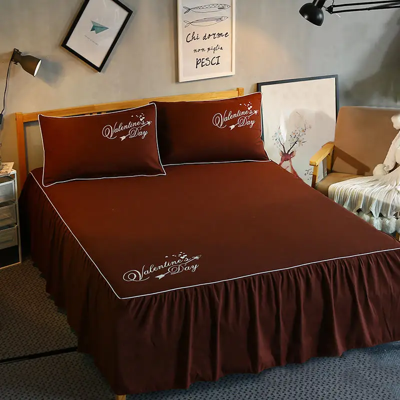 010A Polyester/cotton Bed Skirts Mattress Protector Solid Bed Sheets Bedspread Bedding Set Covers Fitted Sheet Bedsheet Wedding Gift - Цвет: 010A