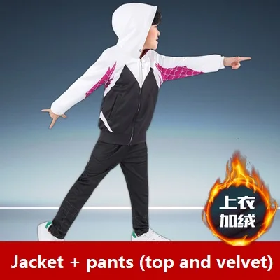 C03 coat pants Костюм Гвен Стейси, Детский костюм Человека-паука в стихах паука, Майлз Моралес, костюм для мальчиков для косплея, толстовки с изображением паука для девочек, куртка, штаны - Цвет: C03 coat pants