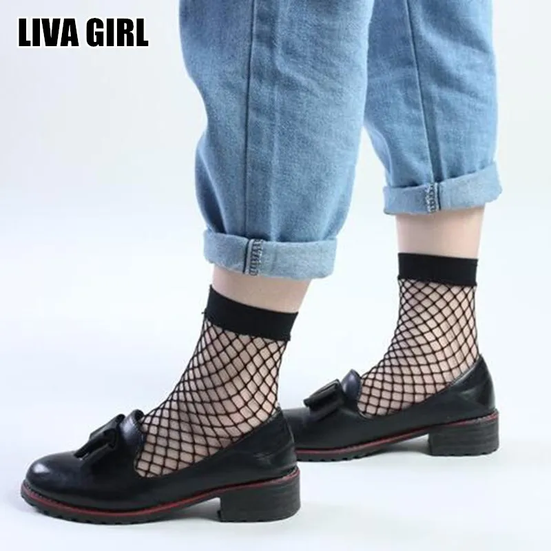 

Liva Girl Fashion Fresh Summer Sexy Black Fishnet Short Socks Breathable Mesh Hollow Out Ankle Socks For Women Female Accessory