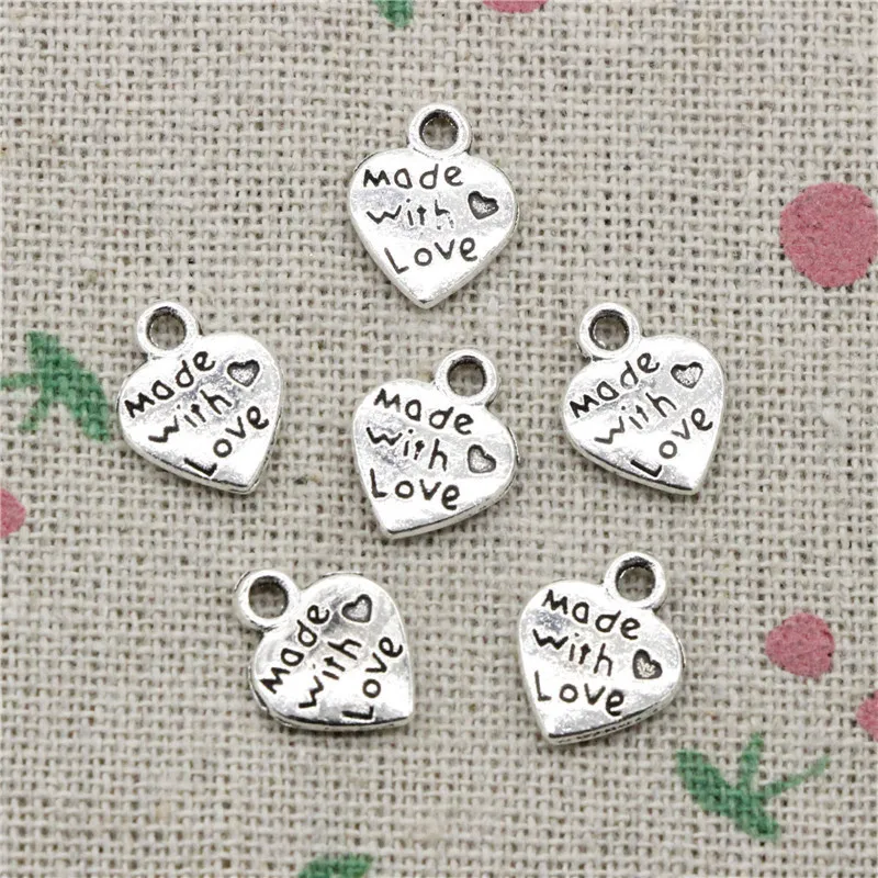 47 шт. Подвески Сердце Сделано с любовью 10 мм тибетские серебряные винтажные