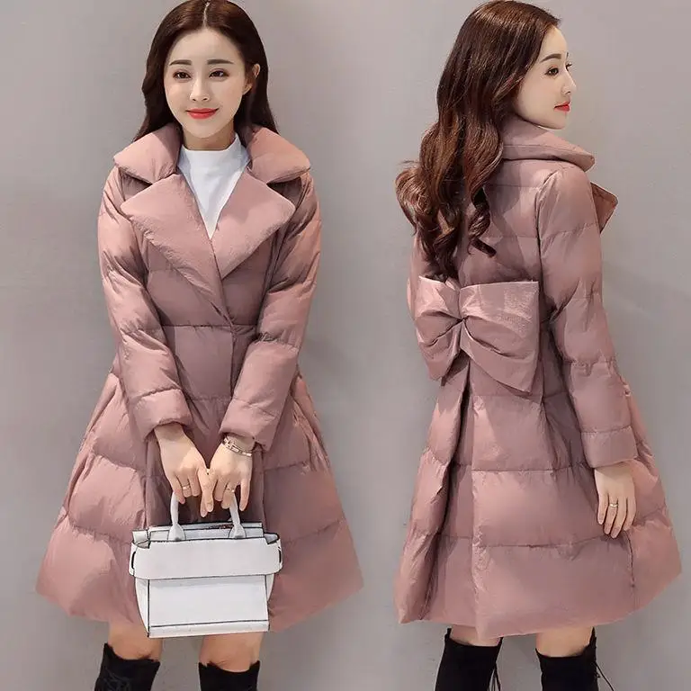 Womens Winter Long Slim Coats Female Bow Jacket Parkas | Женская одежда