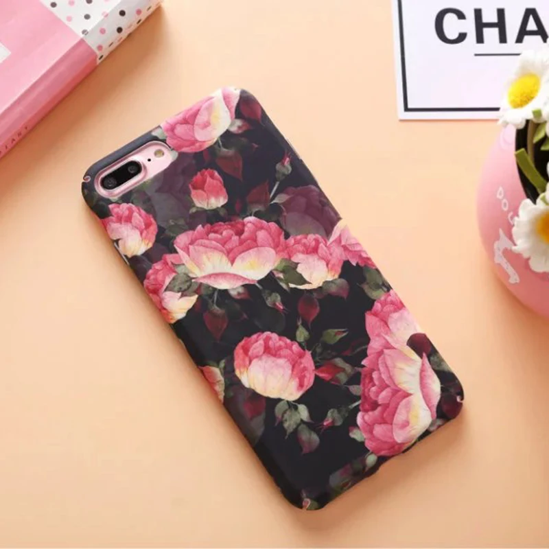 Мода Ретро Цветы Телефон Case Для iPhone 6 s Plus 7 плюс Матовый Роза Задняя Крышка Жесткий