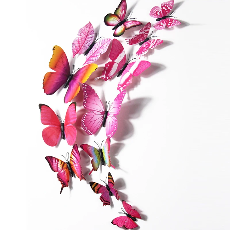 12 шт./лот 3d Красочные бабочки для детской комнаты наклейки для стены в гостиной домашний декор DIY 3d бабочки для вечерние украшения дома