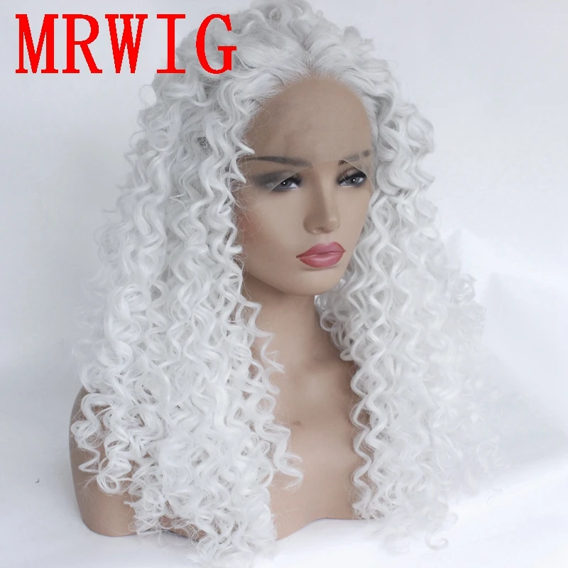 Парик MRWIG цвет белый синтетический Курчавый волнистый фронтальный для