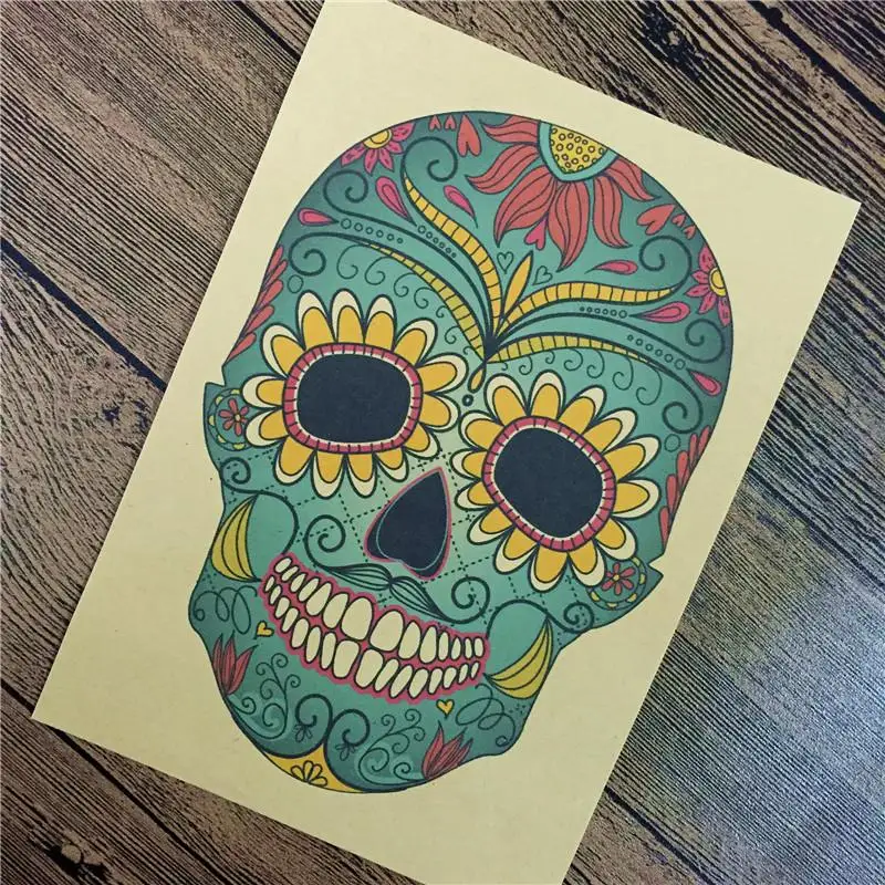 Винтажная бумага из крафт-бумаги с изображением "Окрашенный цветочный скелет" для постера на стену, декора дома, кафе, бара. Декоративная картина размером 42x30 см.