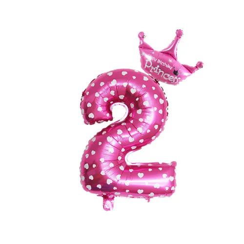 pink 2 шт 32 дюйма розовый и голубой номер цифра фольги шары 1 2 3 4 5 6 7 8 9 лет Дети Мальчики Девочки День рождения корона фольги шар Декор - Цвет: pink