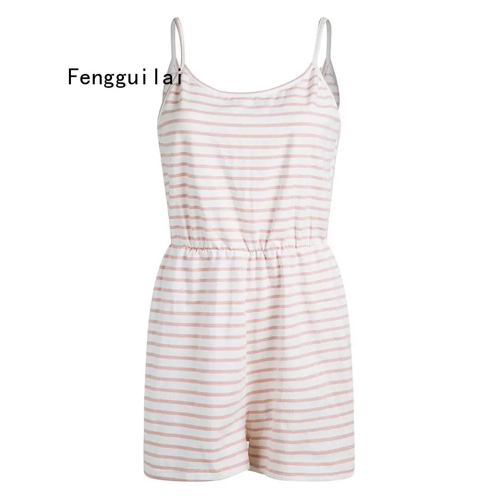 

Cotton Striped Sling Casual Elastic Waist Womens Playsuit shorts 2019 New Spring Summer Collection